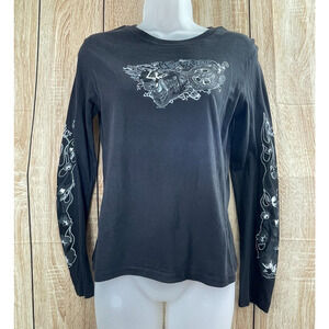Y2k Chula Latina Women's T-Shirt Motorcycle Long Sleeve M Black Graphic Print